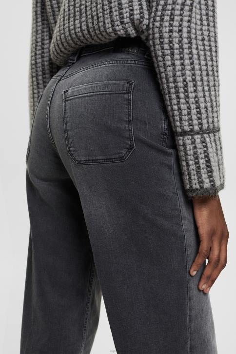 džinsinio audinio juodas vidutinis skalbimas moterys Esprit aukštaūgiai džinsai plačiomis kojomis 4D6F449