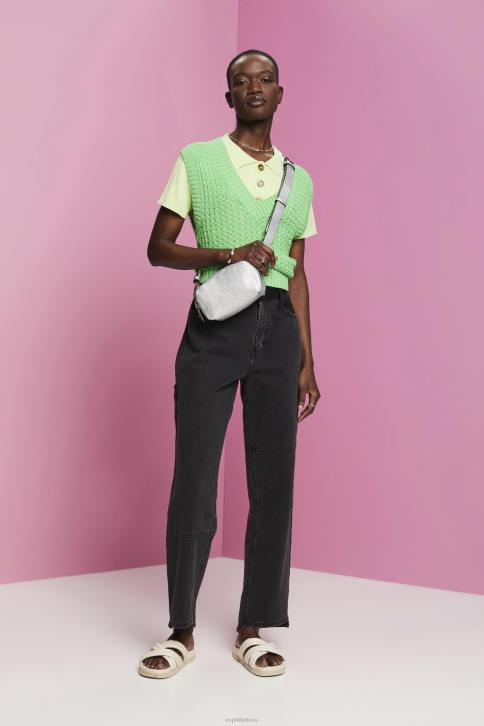 džinsinio audinio juodas vidutinis skalbimas moterys Esprit platūs džinsai su asimetrišku krašteliu 4D6F212