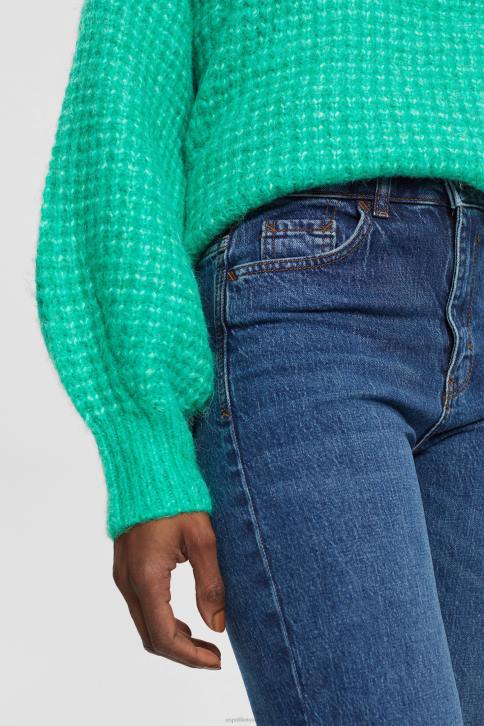 džinsinio audinio mėlynas vidutinis skalbimas moterys Esprit aukšti tiesiomis kojomis tempiami džinsai 4D6F337