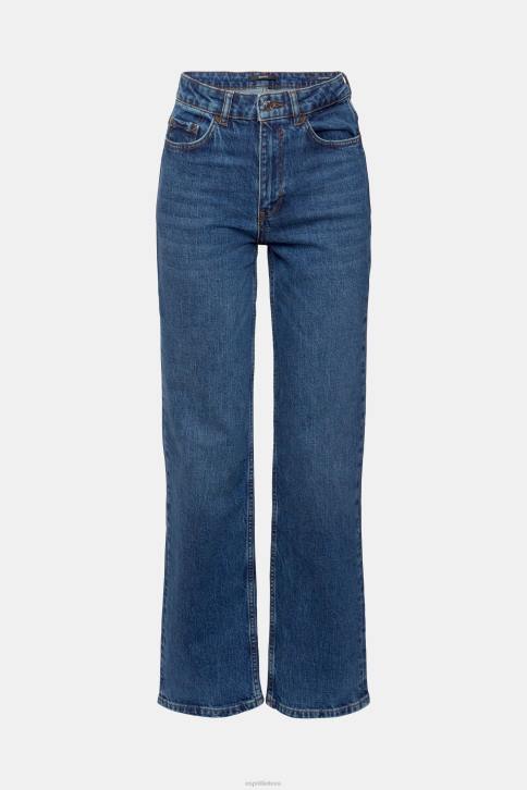 džinsinio audinio mėlynas vidutinis skalbimas moterys Esprit aukšti tiesiomis kojomis tempiami džinsai 4D6F337