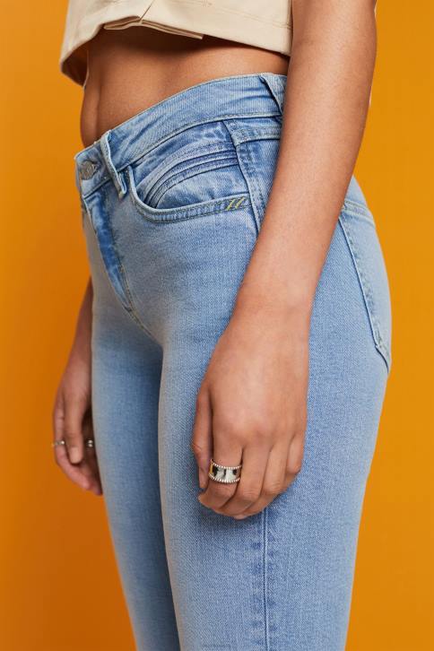 džinsinio audinio mėlynos šviesos plovimas moterys Esprit ploni, apkarpyti džinsai 4D6F115