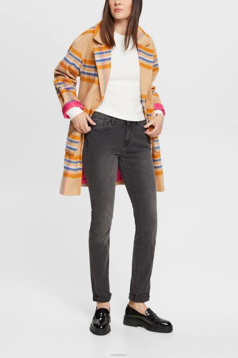 džinsinio audinio pilkas tamsus plovimas moterys Esprit Vidutinio aukščio siauri tamprūs džinsai, dvigubi maks 4D6F398