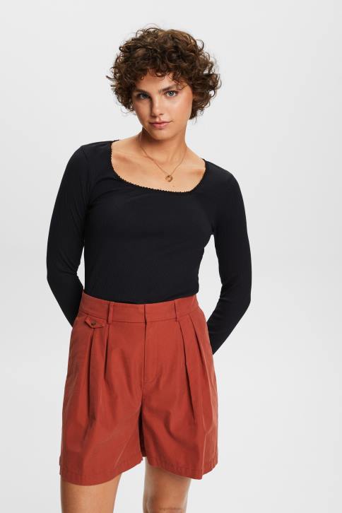 ilga rankovė juodas moterys Esprit rievėtas viršus ilgomis rankovėmis 4D6F88