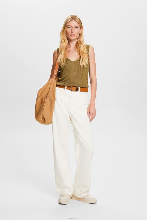 kelnes ir kelnes beveik baltas moterys Esprit plačios ruoželinės kelnės, 100% medvilnė 4D6F4