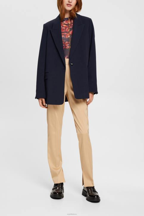 kelnes ir kelnes kreminės smėlio spalvos moterys Esprit aukštai pakeltos kelnės su skeltu kraštu 4D6F326