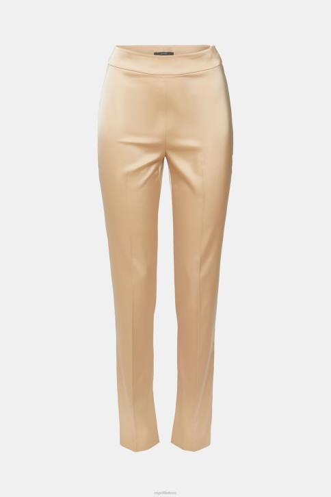 kelnes ir kelnes kreminės smėlio spalvos moterys Esprit aukštai pakeltos kelnės su skeltu kraštu 4D6F326