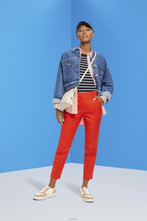 kelnes ir kelnes oranžinė raudona moterys Esprit aukšto aukščio siauros kelnės 4D6F270