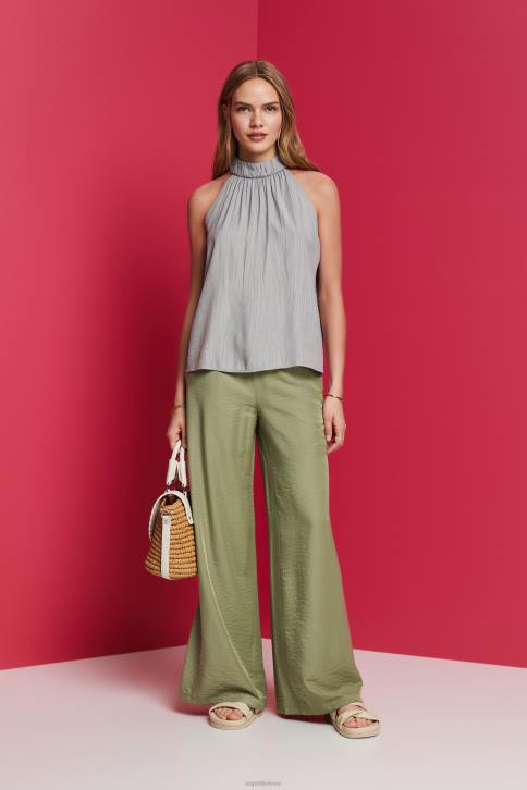 kelnes ir kelnes šviesus chaki moterys Esprit satino plačios kelnės 4D6F91