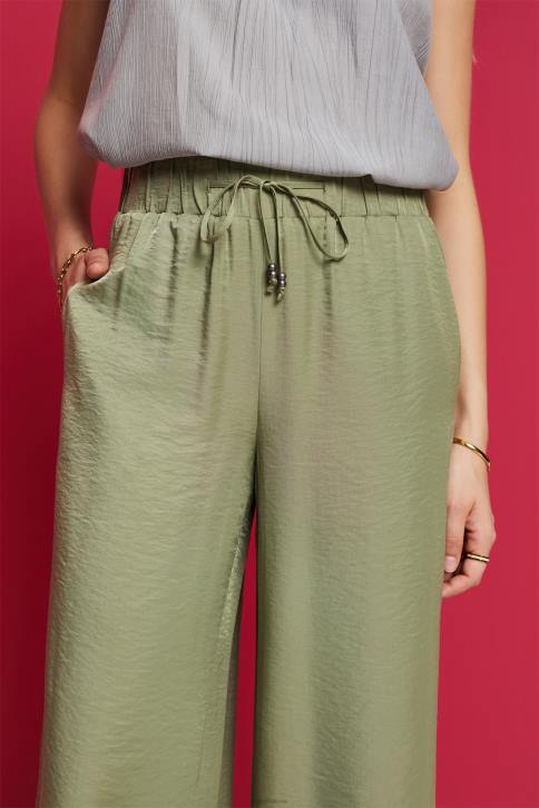 kelnes ir kelnes šviesus chaki moterys Esprit satino plačios kelnės 4D6F91