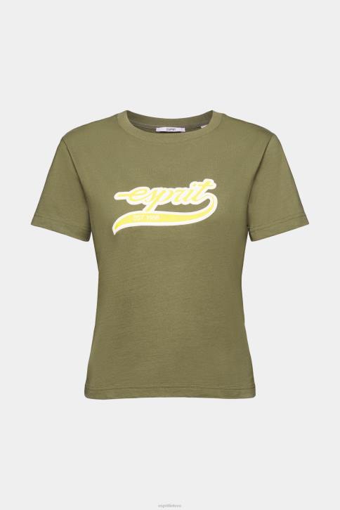 marškinėliai alyvuogių moterys Esprit medvilniniai marškinėliai su atspausdintu logotipu 4D6F144