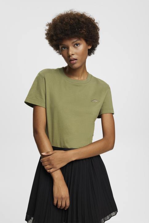 marškinėliai alyvuogių moterys Esprit medvilniniai marškinėliai su išsiuvinėtu logotipu 4D6F149