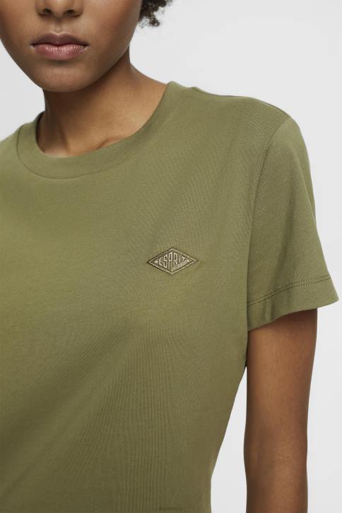 marškinėliai alyvuogių moterys Esprit medvilniniai marškinėliai su išsiuvinėtu logotipu 4D6F149