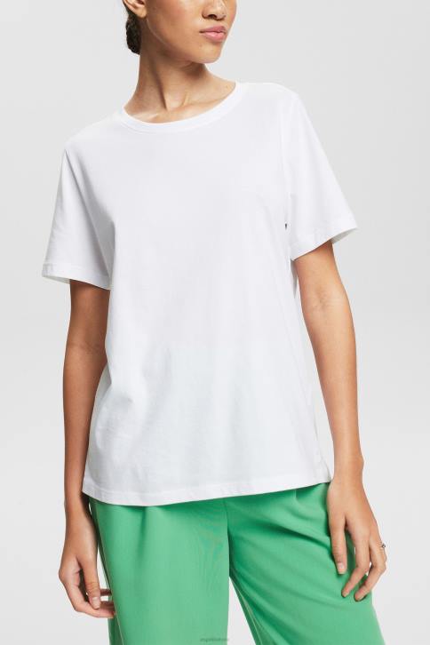 marškinėliai baltas moterys Esprit Pagrindiniai marškinėliai iš 100% ekologiškos medvilnės 4D6F513