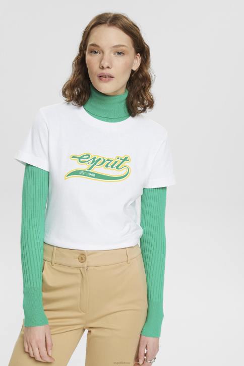 marškinėliai baltas moterys Esprit medvilniniai marškinėliai su atspausdintu logotipu 4D6F142
