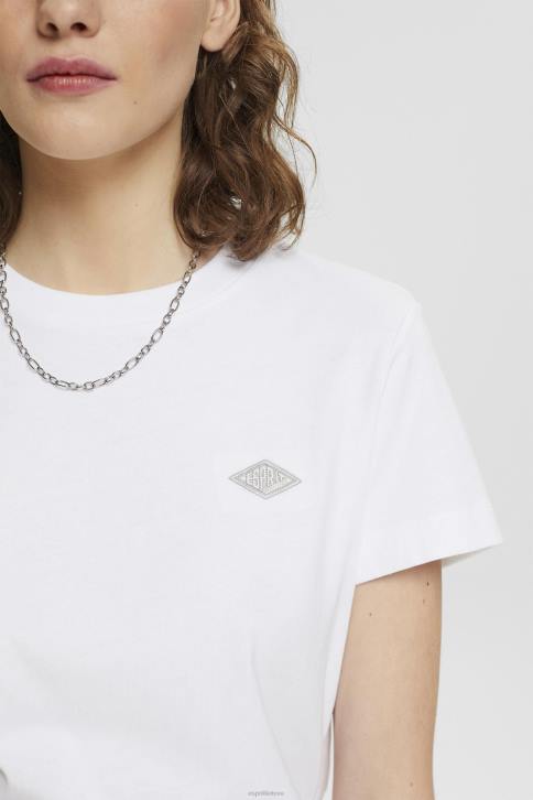marškinėliai baltas moterys Esprit medvilniniai marškinėliai su išsiuvinėtu logotipu 4D6F147