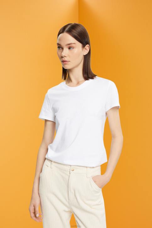 marškinėliai baltas moterys Esprit medvilniniai marškinėliai su įtemptu kaklu 4D6F456