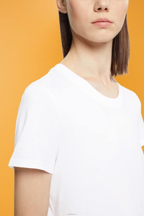 marškinėliai baltas moterys Esprit medvilniniai marškinėliai su įtemptu kaklu 4D6F456