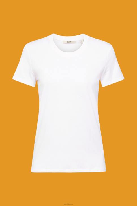 marškinėliai baltas moterys Esprit medvilniniai marškinėliai su įtemptu kaklu 4D6F456