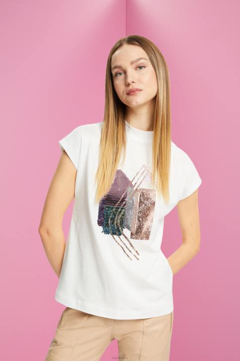 marškinėliai beveik baltas moterys Esprit blizgučiais aplikuoti marškinėliai, tencel 4D6F399