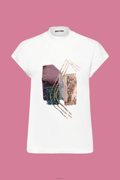 marškinėliai beveik baltas moterys Esprit blizgučiais aplikuoti marškinėliai, tencel 4D6F399