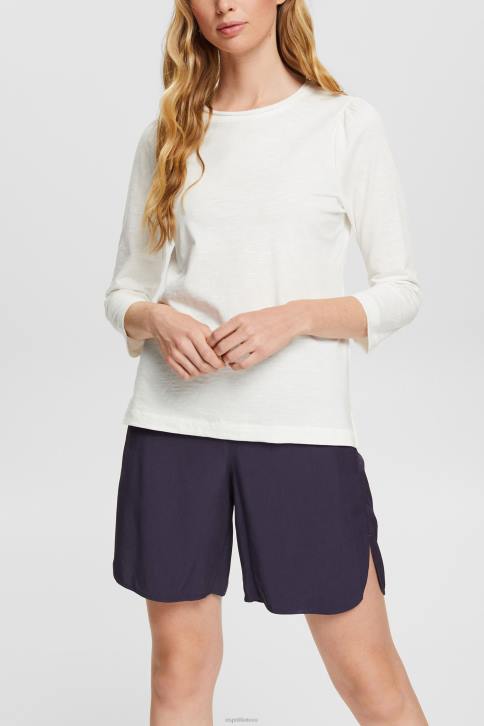 marškinėliai beveik baltas moterys Esprit laisvalaikio medvilniniai slub marškinėliai 4D6F539