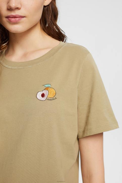 marškinėliai blyški chaki moterys Esprit marškinėliai su išsiuvinėtu motyvu 4D6F557