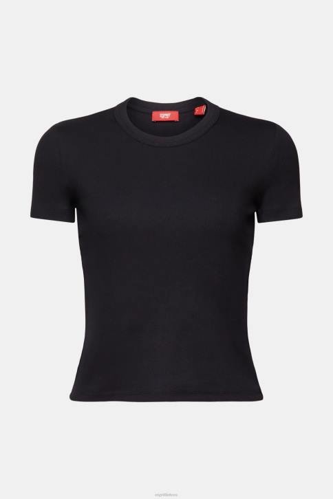 marškinėliai juodas moterys Esprit marškinėliai su briaunuotais marškinėliais 4D6F1