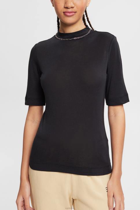 marškinėliai juodas moterys Esprit marškinėliai su juostele, tencel 4D6F374