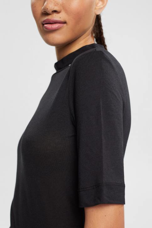 marškinėliai juodas moterys Esprit marškinėliai su juostele, tencel 4D6F374