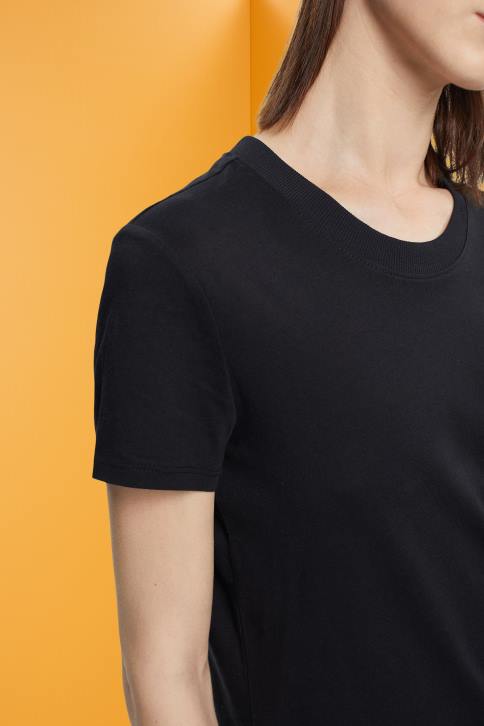 marškinėliai juodas moterys Esprit medvilniniai marškinėliai su įtemptu kaklu 4D6F454