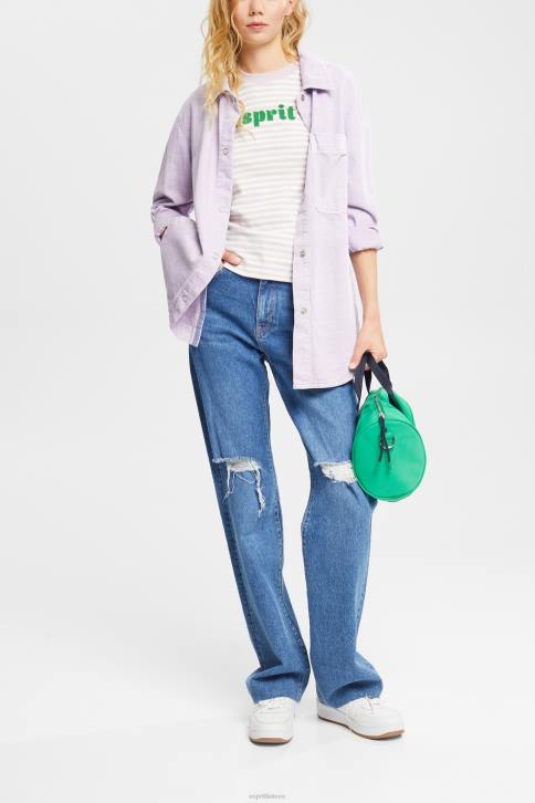 marškinėliai levandos moterys Esprit marškinėliai su dryžuotu logotipu 4D6F538