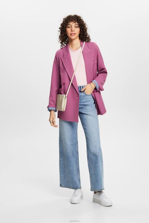 marškinėliai pastelinė rožinė moterys Esprit marškinėliai su briaunuotais marškinėliais 4D6F2