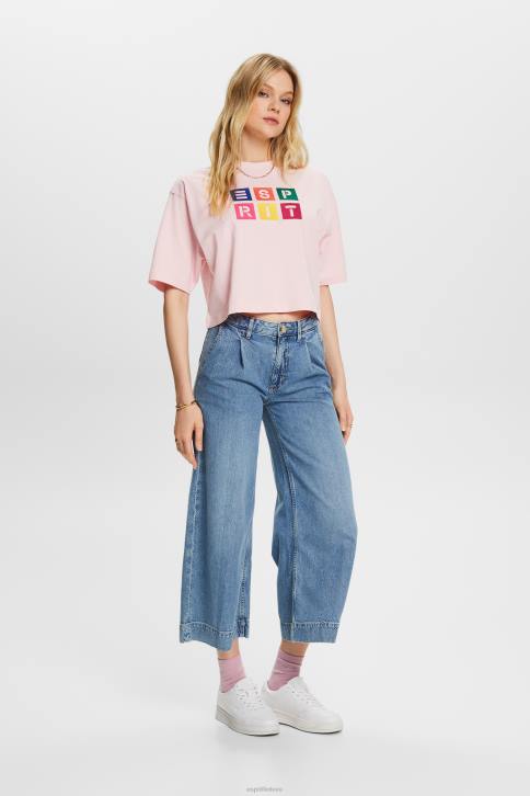 marškinėliai pastelinė rožinė moterys Esprit siuvinėti marškinėliai su logotipu, 100% medvilnė 4D6F16