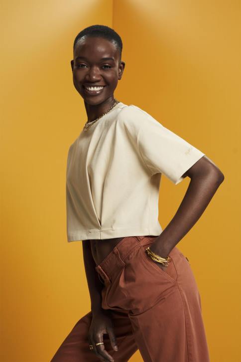 marškinėliai smėlio spalvos moterys Esprit marškinėliai su trumpu kaklu 4D6F195