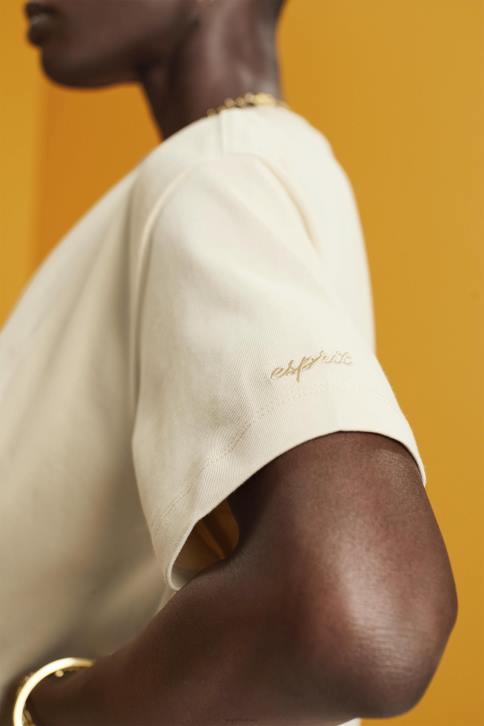 marškinėliai smėlio spalvos moterys Esprit marškinėliai su trumpu kaklu 4D6F195