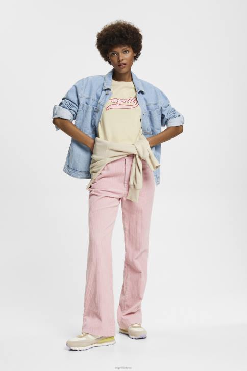 marškinėliai smėlio spalvos moterys Esprit medvilniniai marškinėliai su atspausdintu logotipu 4D6F143