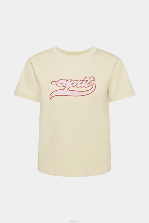 marškinėliai smėlio spalvos moterys Esprit medvilniniai marškinėliai su atspausdintu logotipu 4D6F143