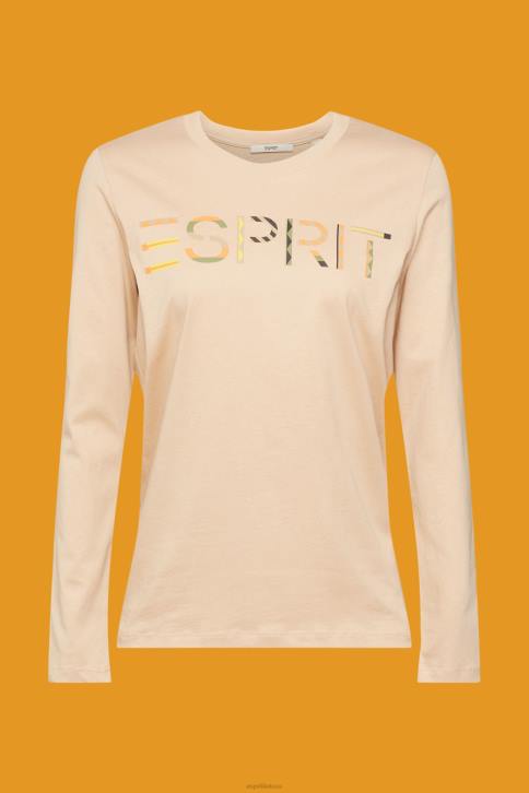 marškinėliai smėlis moterys Esprit marškinėliai ilgomis rankovėmis su logotipu 4D6F461