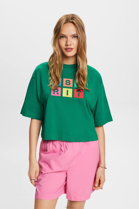 marškinėliai tamsiai žalia moterys Esprit siuvinėti marškinėliai su logotipu, 100% medvilnė 4D6F15