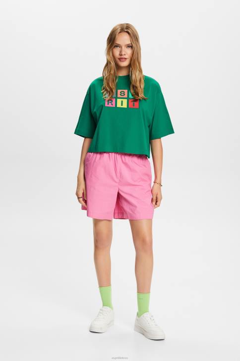 marškinėliai tamsiai žalia moterys Esprit siuvinėti marškinėliai su logotipu, 100% medvilnė 4D6F15