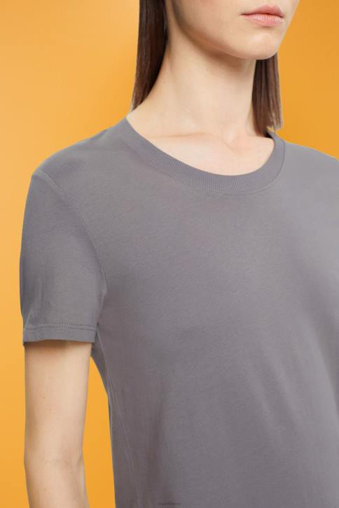 marškinėliai vidutinio pilkumo moterys Esprit medvilniniai marškinėliai su įtemptu kaklu 4D6F455