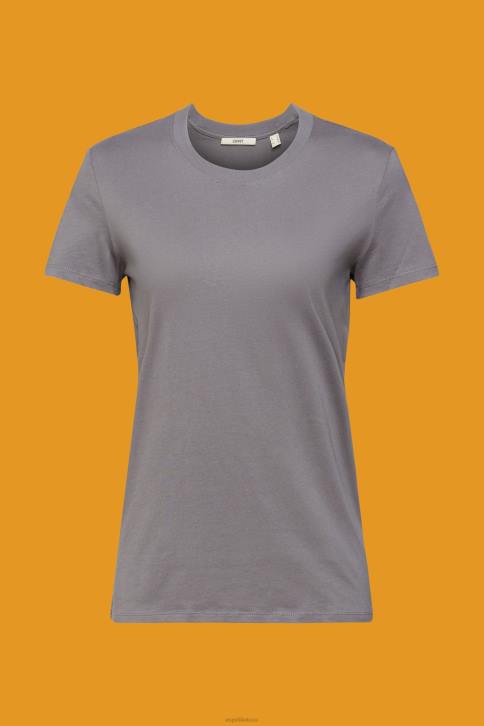 marškinėliai vidutinio pilkumo moterys Esprit medvilniniai marškinėliai su įtemptu kaklu 4D6F455