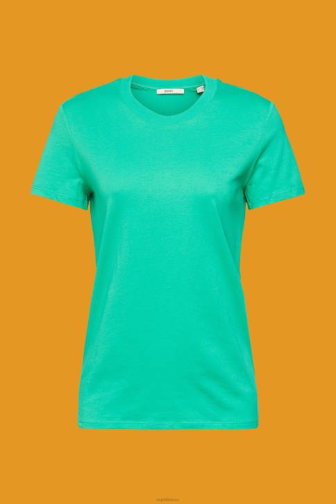 marškinėliai šviesiai žalia moterys Esprit medvilniniai marškinėliai su įtemptu kaklu 4D6F458