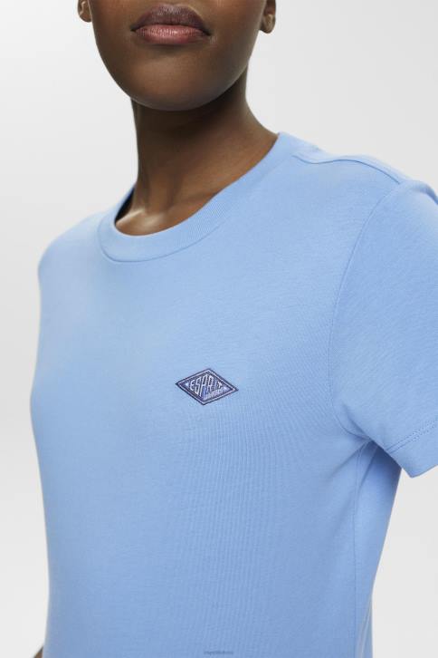 marškinėliai šviesiai mėlynos levandos moterys Esprit medvilniniai marškinėliai su išsiuvinėtu logotipu 4D6F151