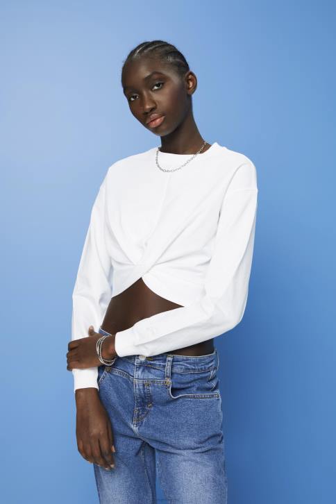 megztiniai ir gobtuvai baltas moterys Esprit sutrumpinto mazgo detalių megztinis 4D6F217