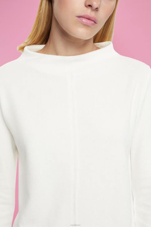 megztiniai ir gobtuvai beveik baltas moterys Esprit megztinis su stovenčia apykakle, medvilnės mišinio 4D6F446