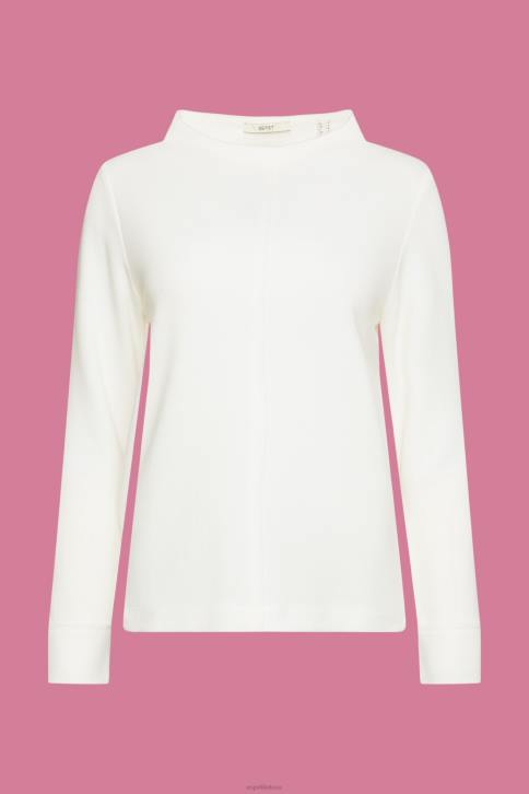 megztiniai ir gobtuvai beveik baltas moterys Esprit megztinis su stovenčia apykakle, medvilnės mišinio 4D6F446