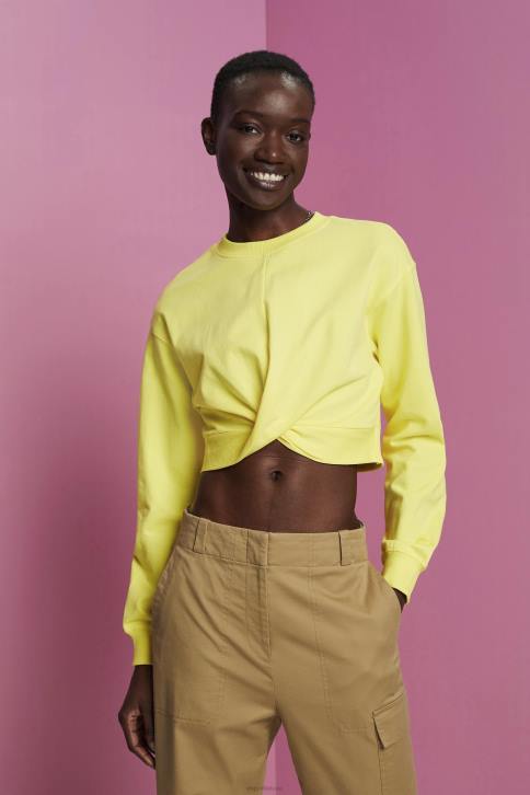 megztiniai ir gobtuvai geltona moterys Esprit sutrumpinto mazgo detalių megztinis 4D6F219