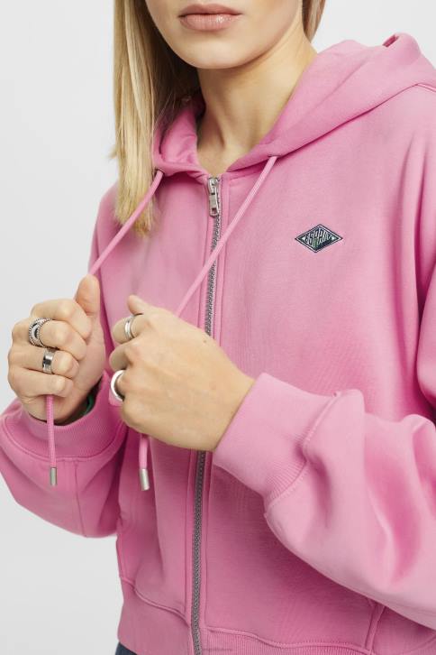 megztiniai ir gobtuvai rožinis moterys Esprit Sutrumpintas gobtuvas su užtrauktuku su logotipo atspaudu nugaroje 4D6F167