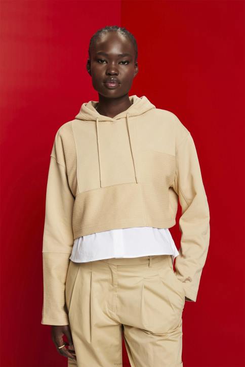 megztiniai ir gobtuvai smėlis moterys Esprit sutrumpintas kratinys džemperis 4D6F289